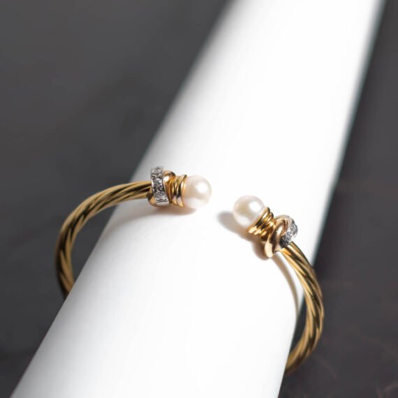 Esclava de oro 18k con diamantes y perlas